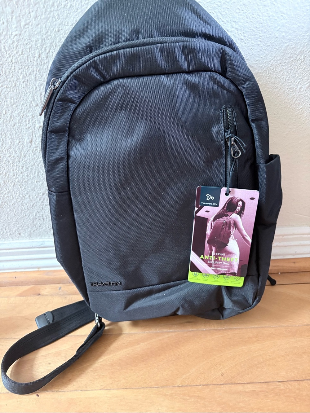 Travelon Black Compact Anti-Theft Sling Backpack for Men
